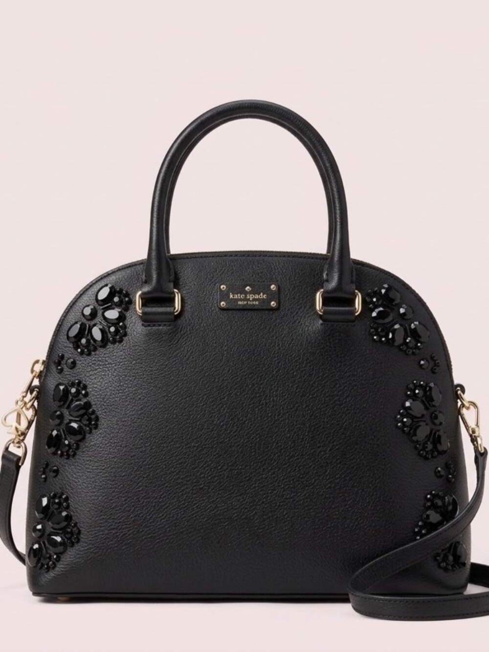 kate spade Black Embellished Dome Satchel with Jewel Accents